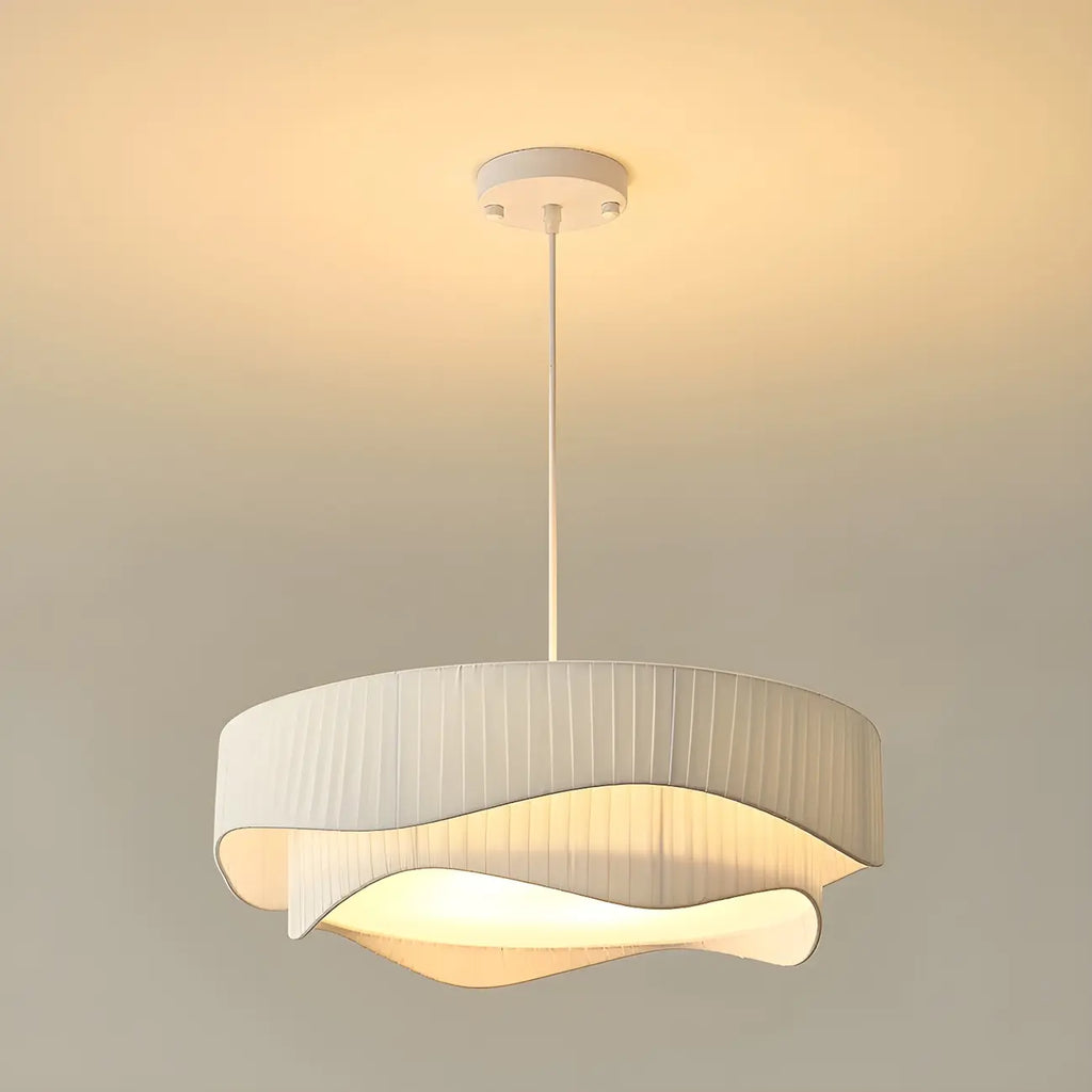 Modern White Tier Fabric Drum Chandelier with Adjustable Height