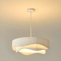 Modern White Tier Fabric Drum Chandelier with Adjustable Height