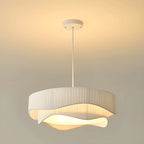 Modern White Tier Fabric Drum Chandelier with Adjustable Height