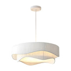 Modern White Tier Fabric Drum Chandelier with Adjustable Height