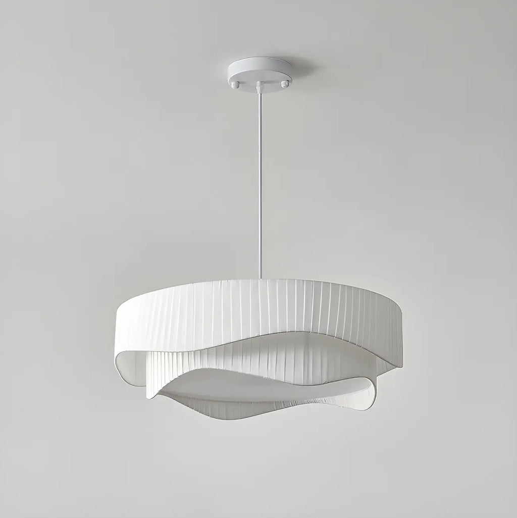 Modern White Tier Fabric Drum Chandelier with Adjustable Height