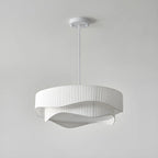 Modern White Tier Fabric Drum Chandelier with Adjustable Height