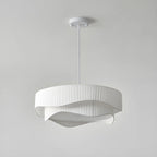 Modern White Tier Fabric Drum Chandelier with Adjustable Height