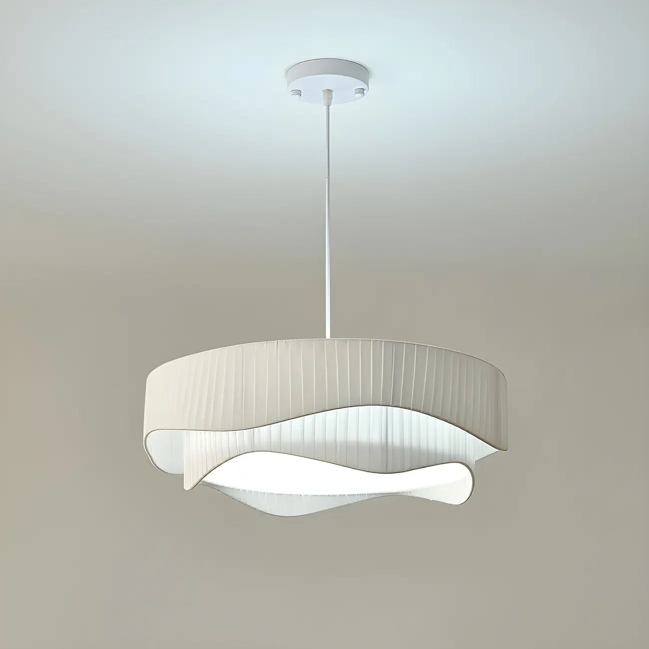 Modern White Tier Fabric Drum Chandelier with Adjustable Height