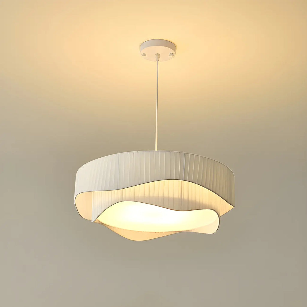Modern White Tier Fabric Drum Chandelier with Adjustable Height