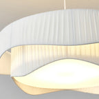 Modern White Tier Fabric Drum Chandelier with Adjustable Height