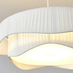 Modern White Tier Fabric Drum Chandelier with Adjustable Height