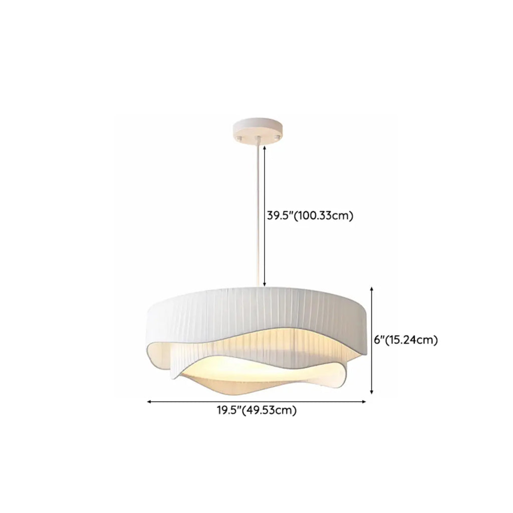 Modern White Tier Fabric Drum Chandelier with Adjustable Height