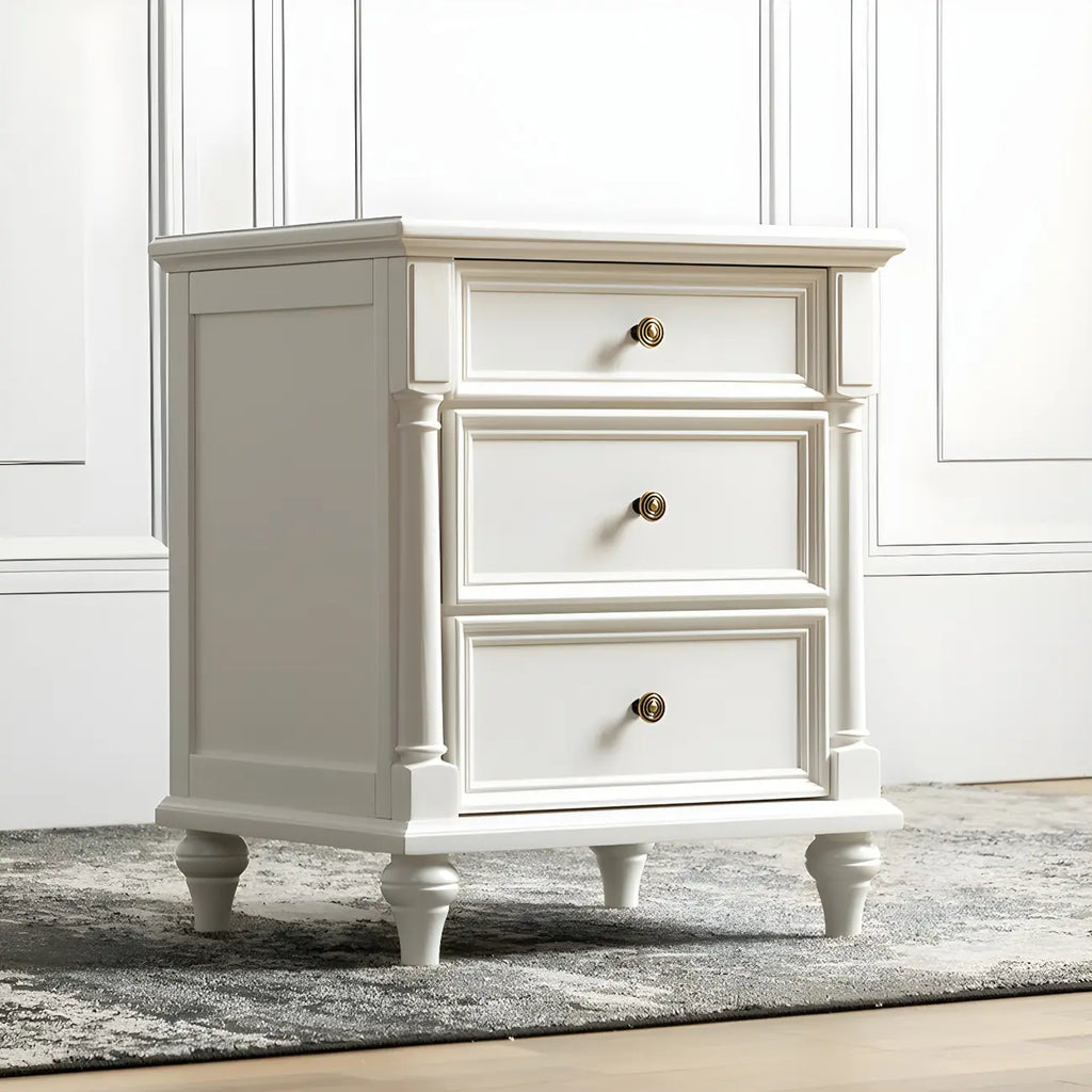 Traditional Ash Wood Nut-Brown 3-Drawer Bedroom Nightstand