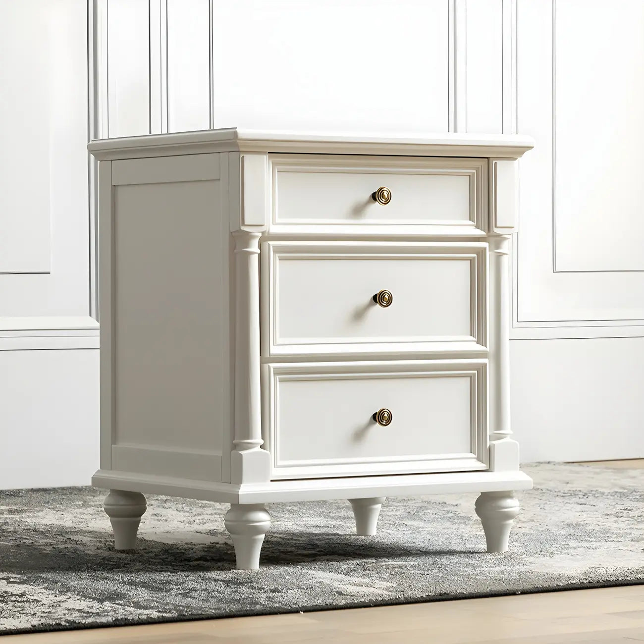 Traditional Ash Wood Nut-Brown 3-Drawer Bedroom Nightstand
