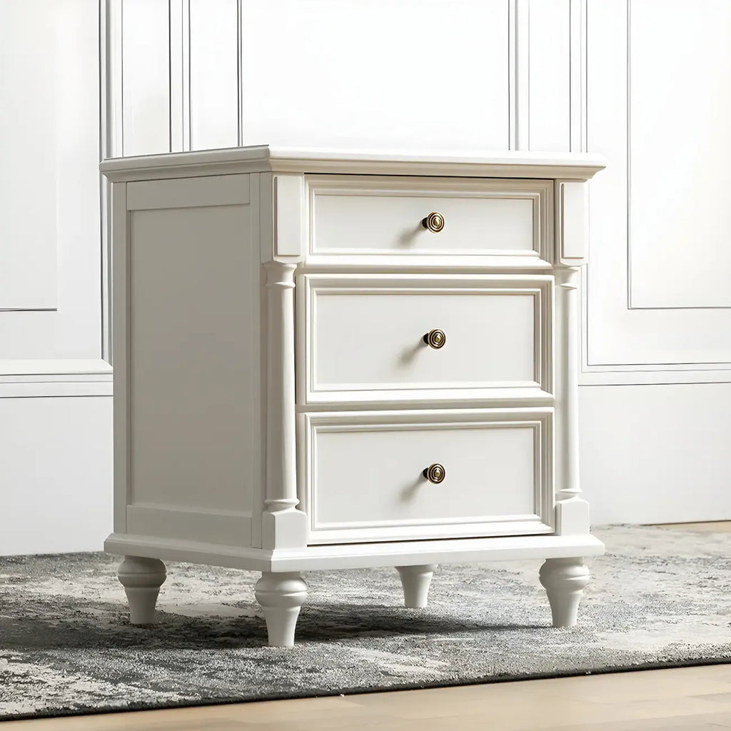 Traditional Ash Wood Nut-Brown 3-Drawer Bedroom Nightstand