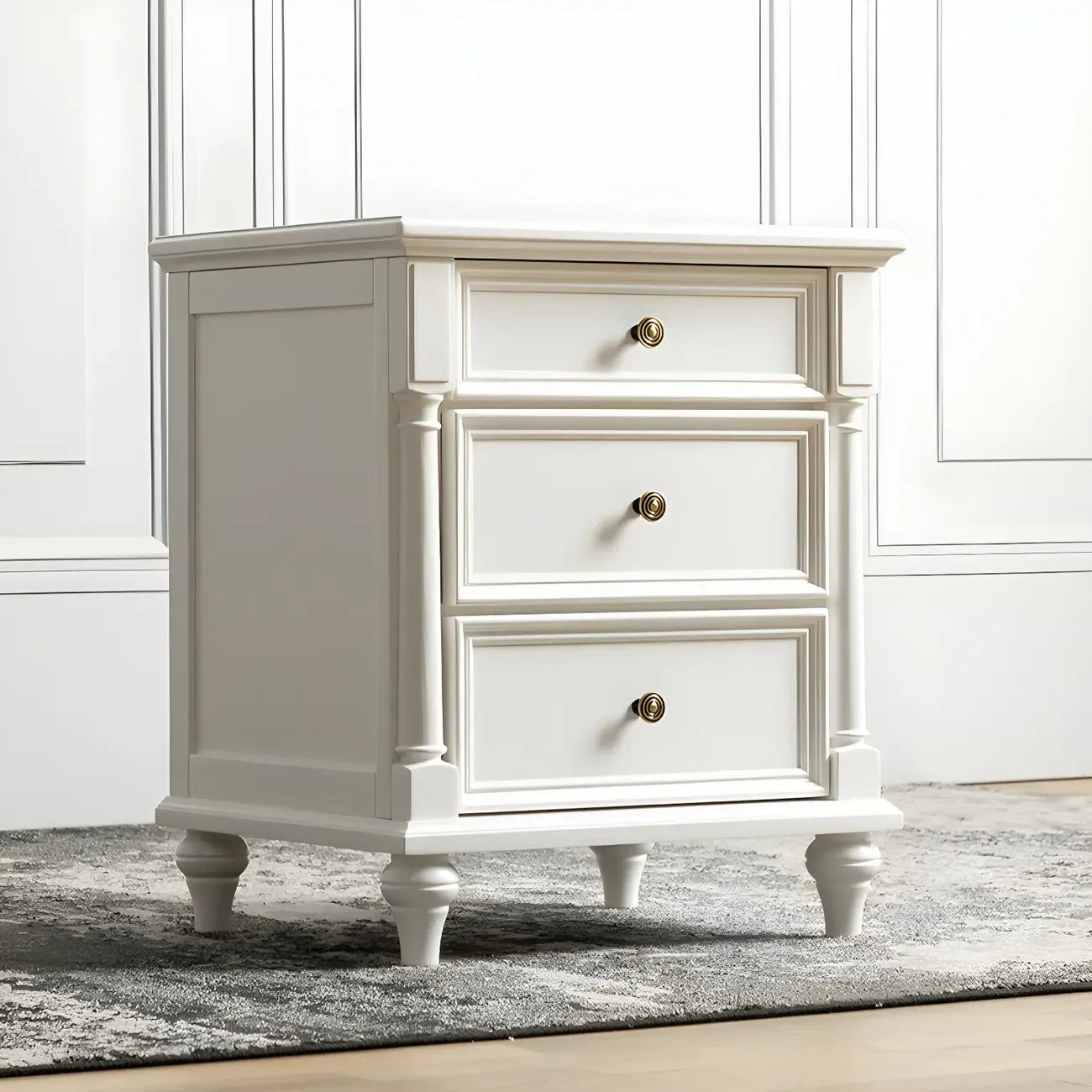 Traditional Ash Wood Nut-Brown 3-Drawer Bedroom Nightstand