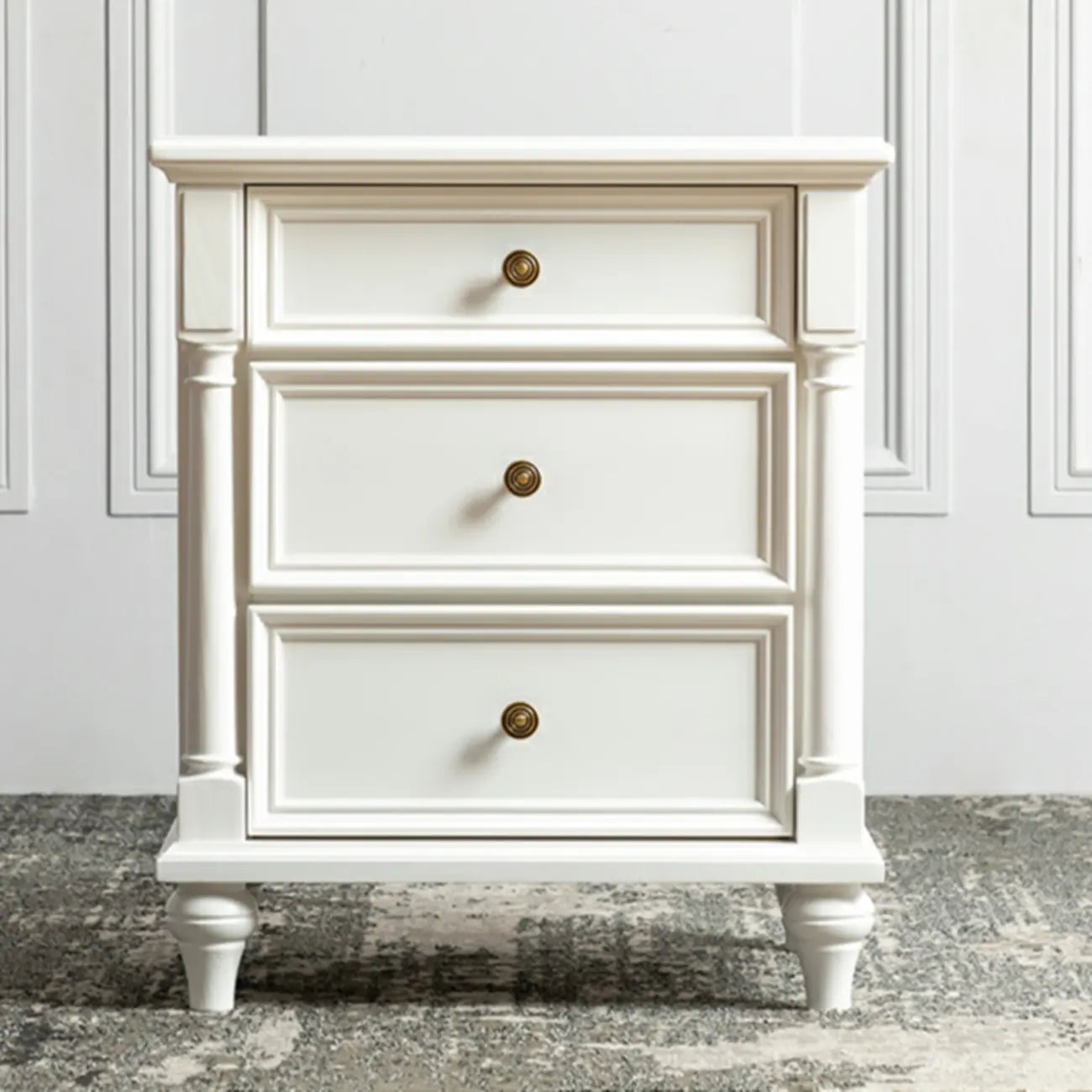 Traditional Ash Wood Nut-Brown 3-Drawer Bedroom Nightstand