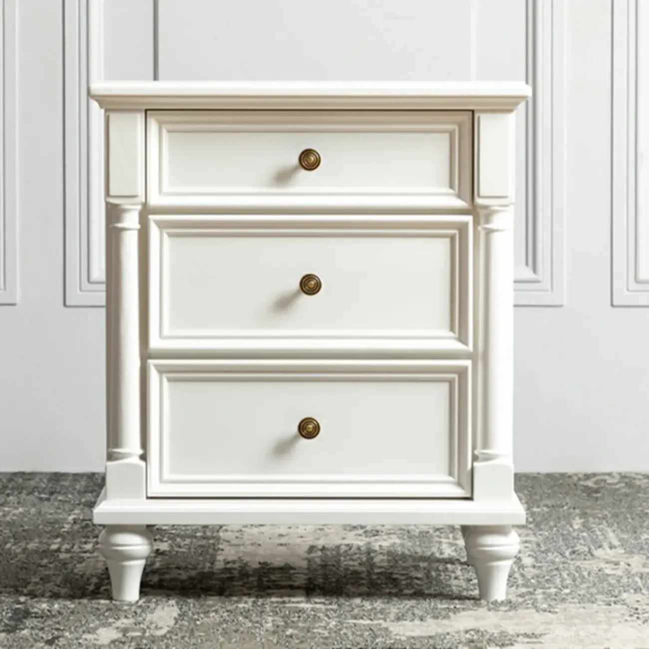 Traditional Ash Wood Nut-Brown 3-Drawer Bedroom Nightstand