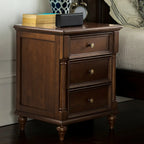 Traditional Ash Wood Nut-Brown 3-Drawer Bedroom Nightstand