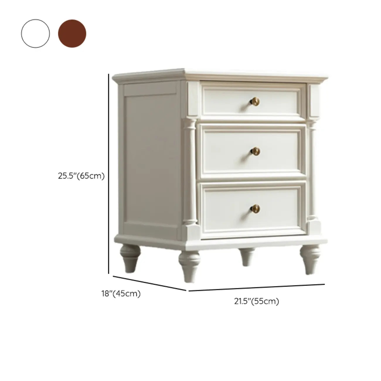 Traditional Ash Wood Nut-Brown 3-Drawer Bedroom Nightstand