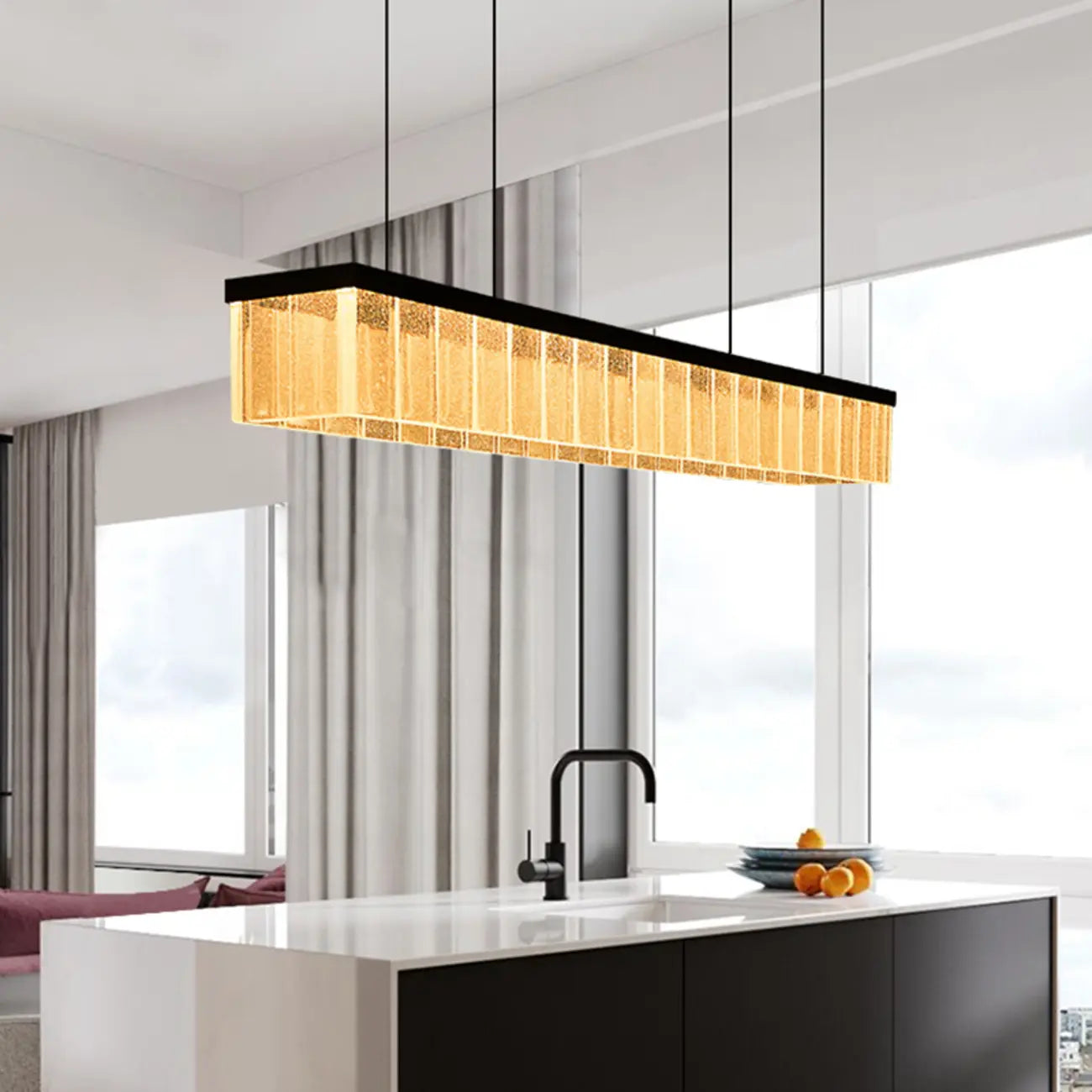 Modern Rectangle LED Island Pendant Light Adjustable for Kitchen