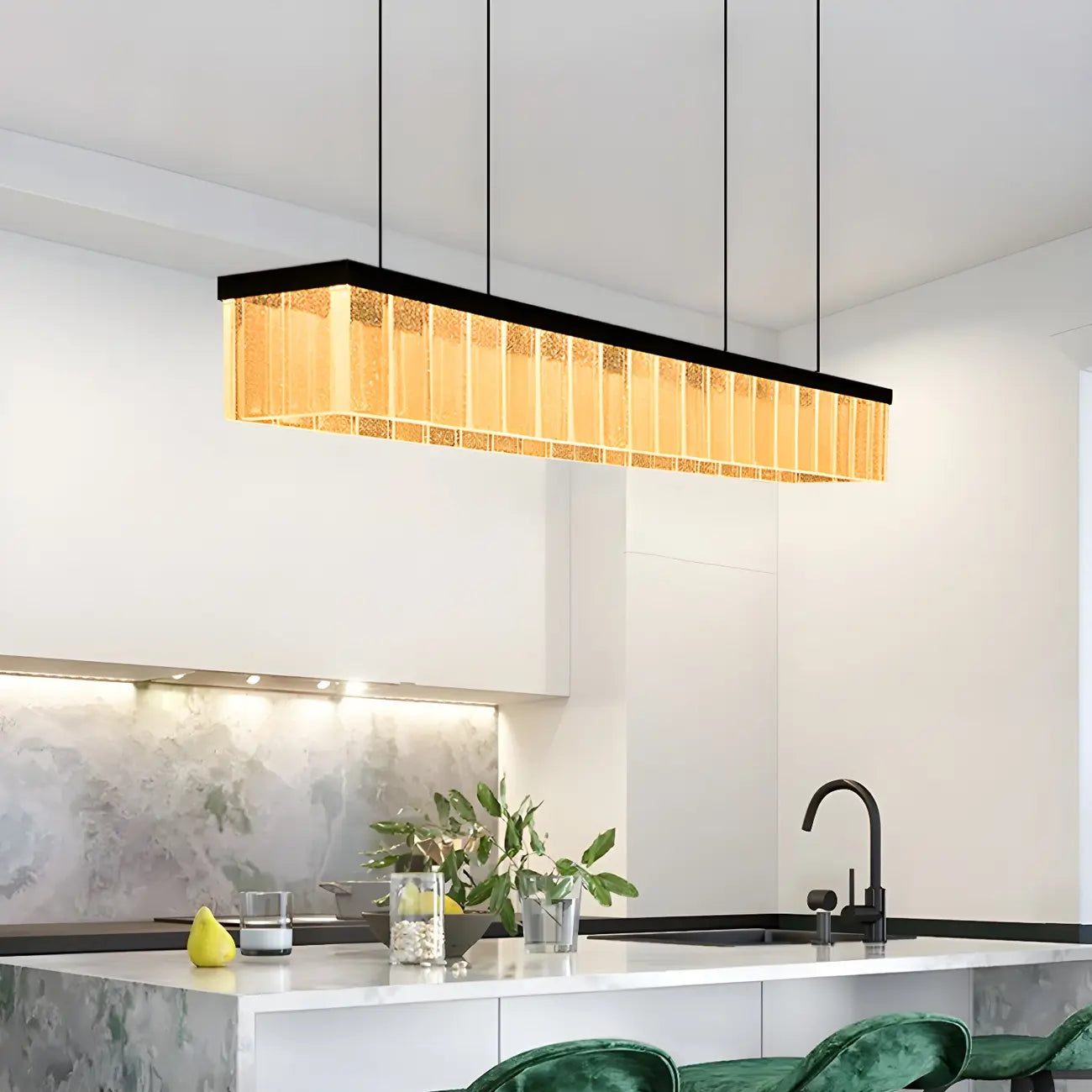 Modern Rectangle LED Island Pendant Light Adjustable for Kitchen