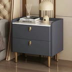 Modern Leather Stone Top Gold Accents 2-Drawer Nightstand