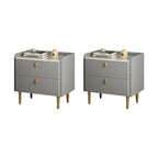 Modern Leather Stone Top Gold Accents 2-Drawer Nightstand