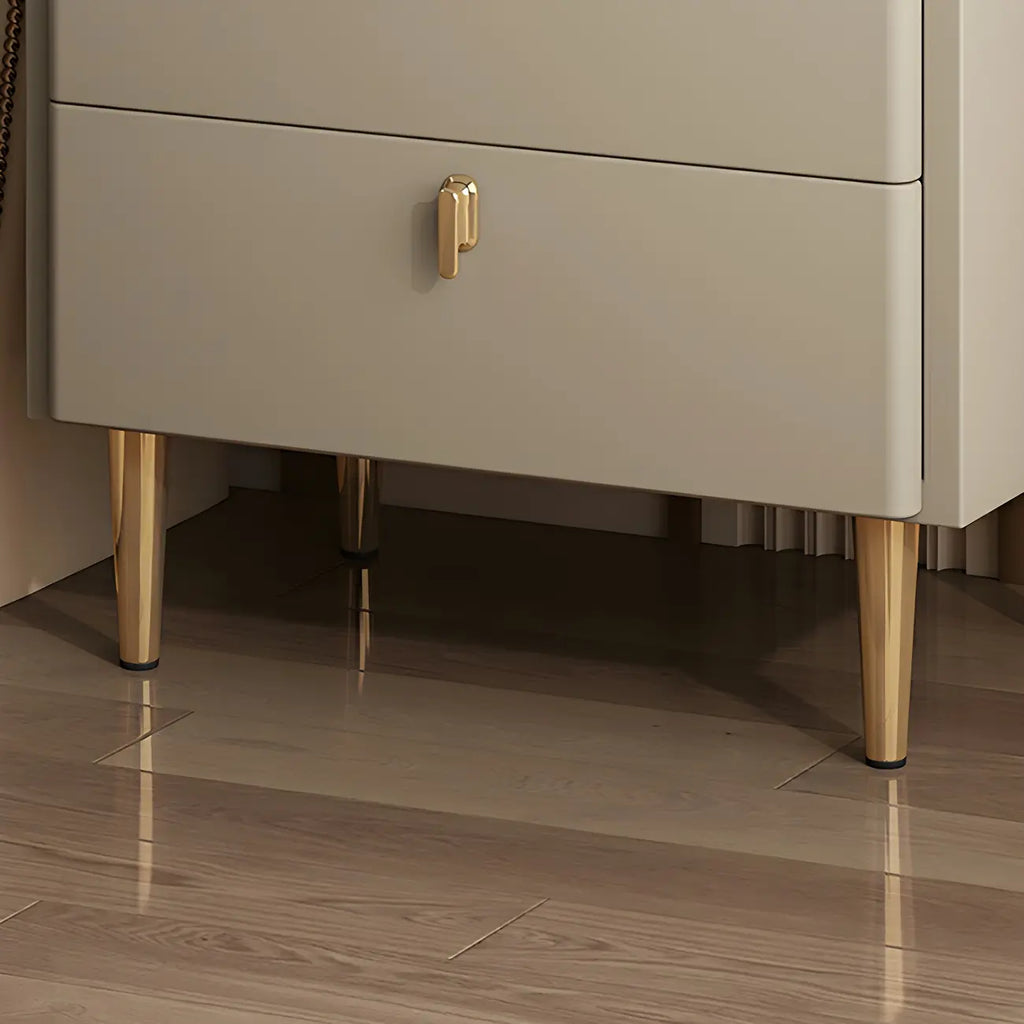 Modern Leather Stone Top Gold Accents 2-Drawer Nightstand