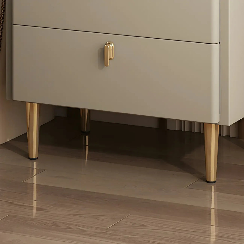 Modern Leather Stone Top Gold Accents 2-Drawer Nightstand