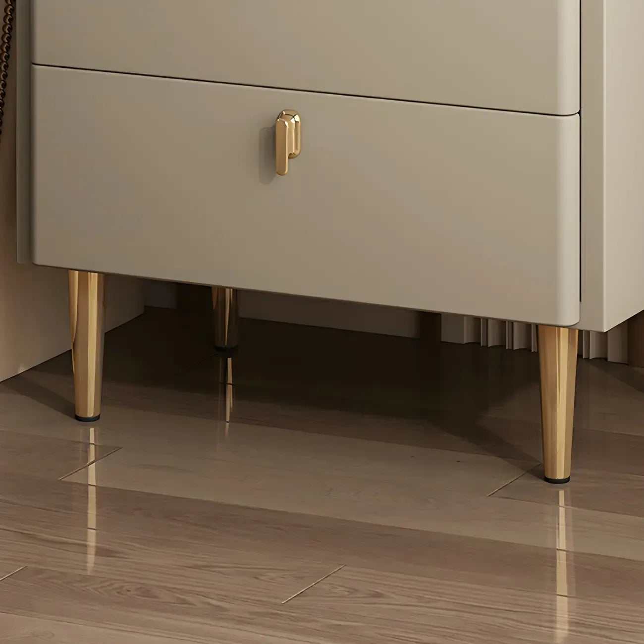 Modern Leather Stone Top Gold Accents 2-Drawer Nightstand