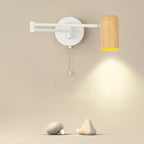 White and Black Metal Swing Arm Wall Light with Cylindrical Shade