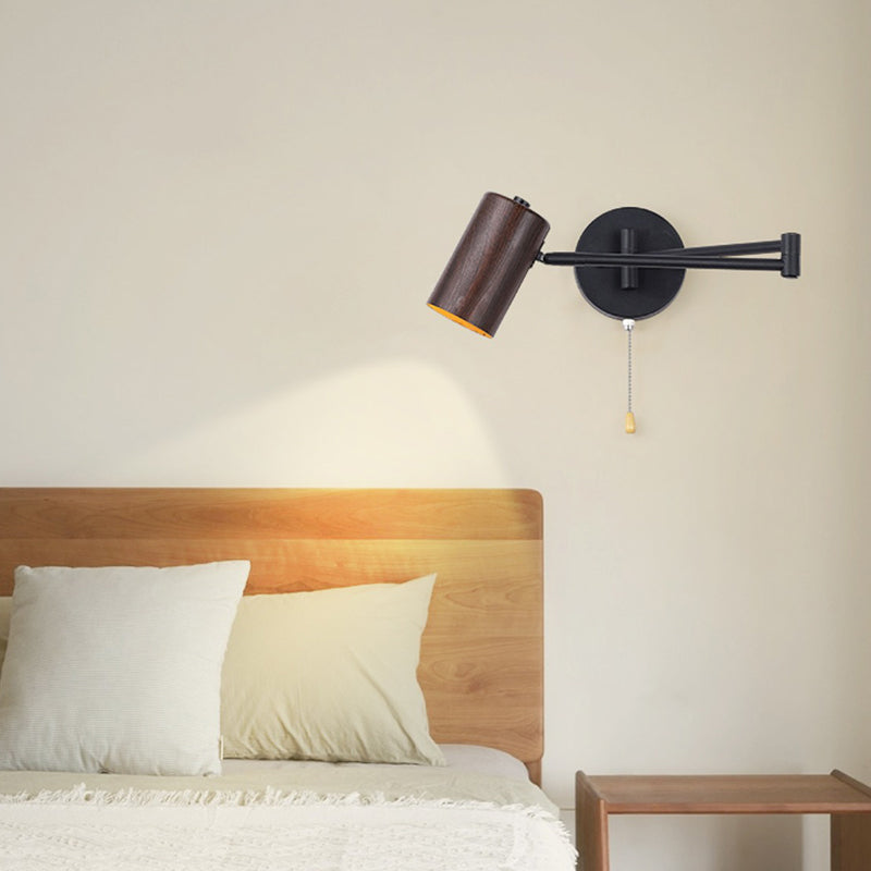 White and Black Metal Swing Arm Wall Light with Cylindrical Shade
