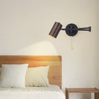 White and Black Metal Swing Arm Wall Light with Cylindrical Shade