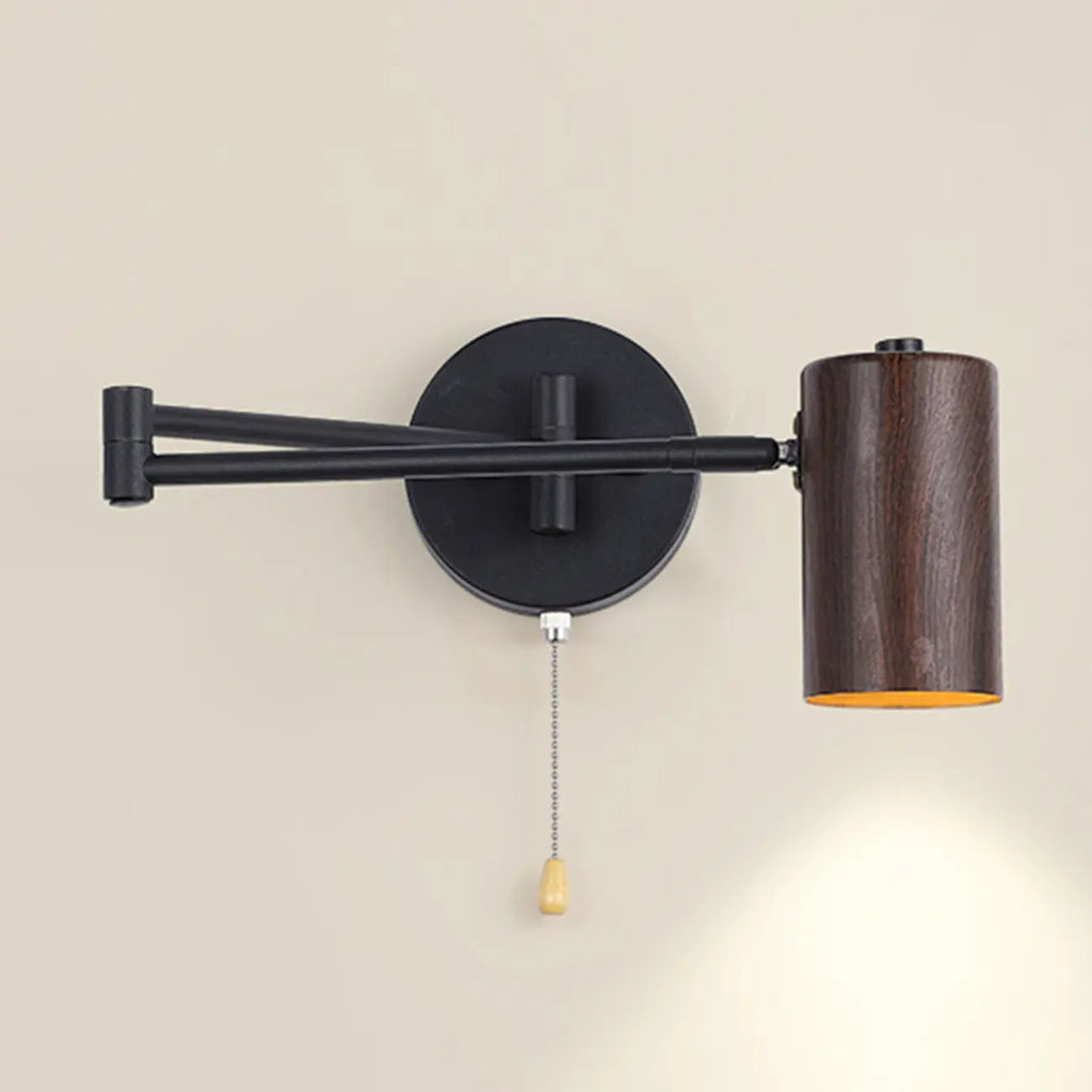 White and Black Metal Swing Arm Wall Light with Cylindrical Shade