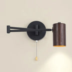 White and Black Metal Swing Arm Wall Light with Cylindrical Shade