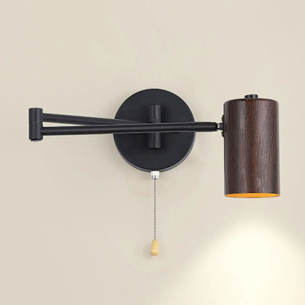 White and Black Metal Swing Arm Wall Light with Cylindrical Shade