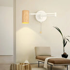 White and Black Metal Swing Arm Wall Light with Cylindrical Shade