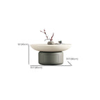 Gray White Round Minimal Wood Coffee Table with Drawer