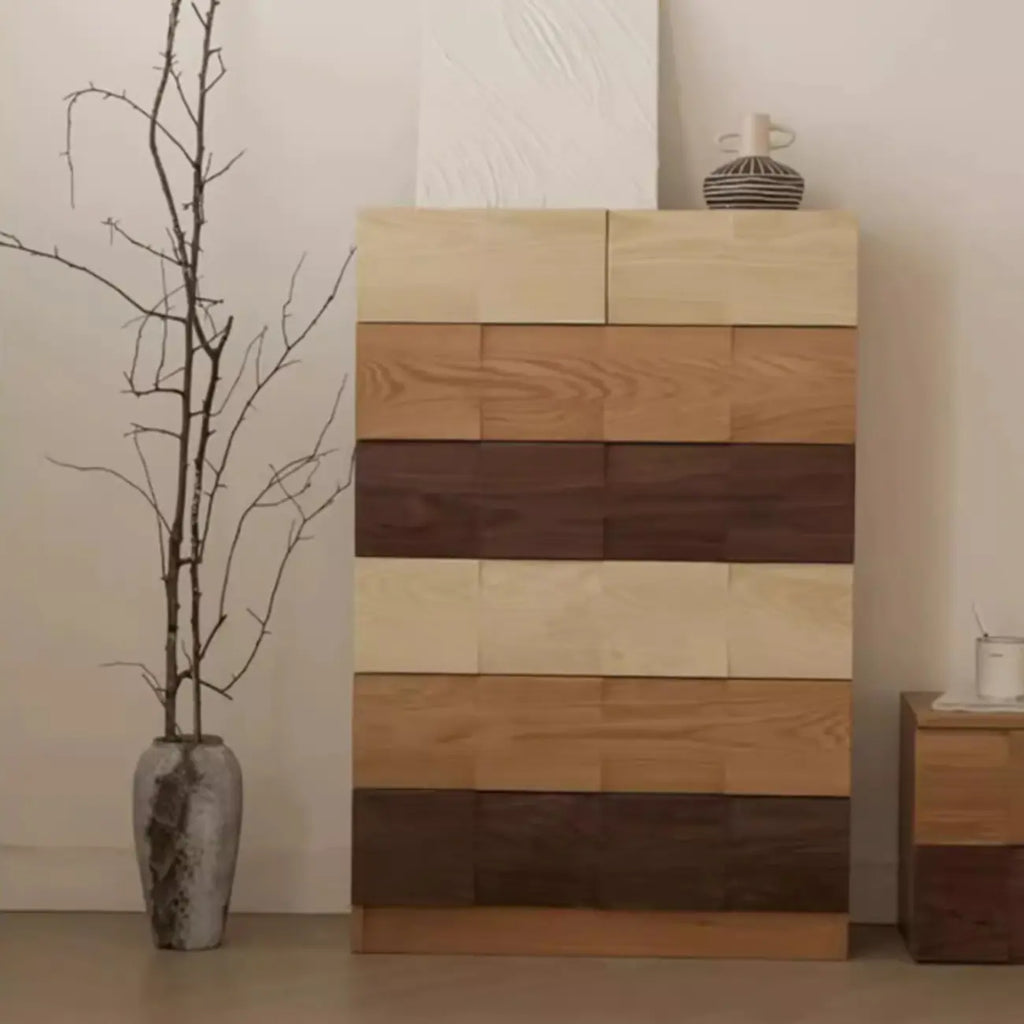 Scandinavian Brown Solid Wood Shoe Cabinet for Entryway