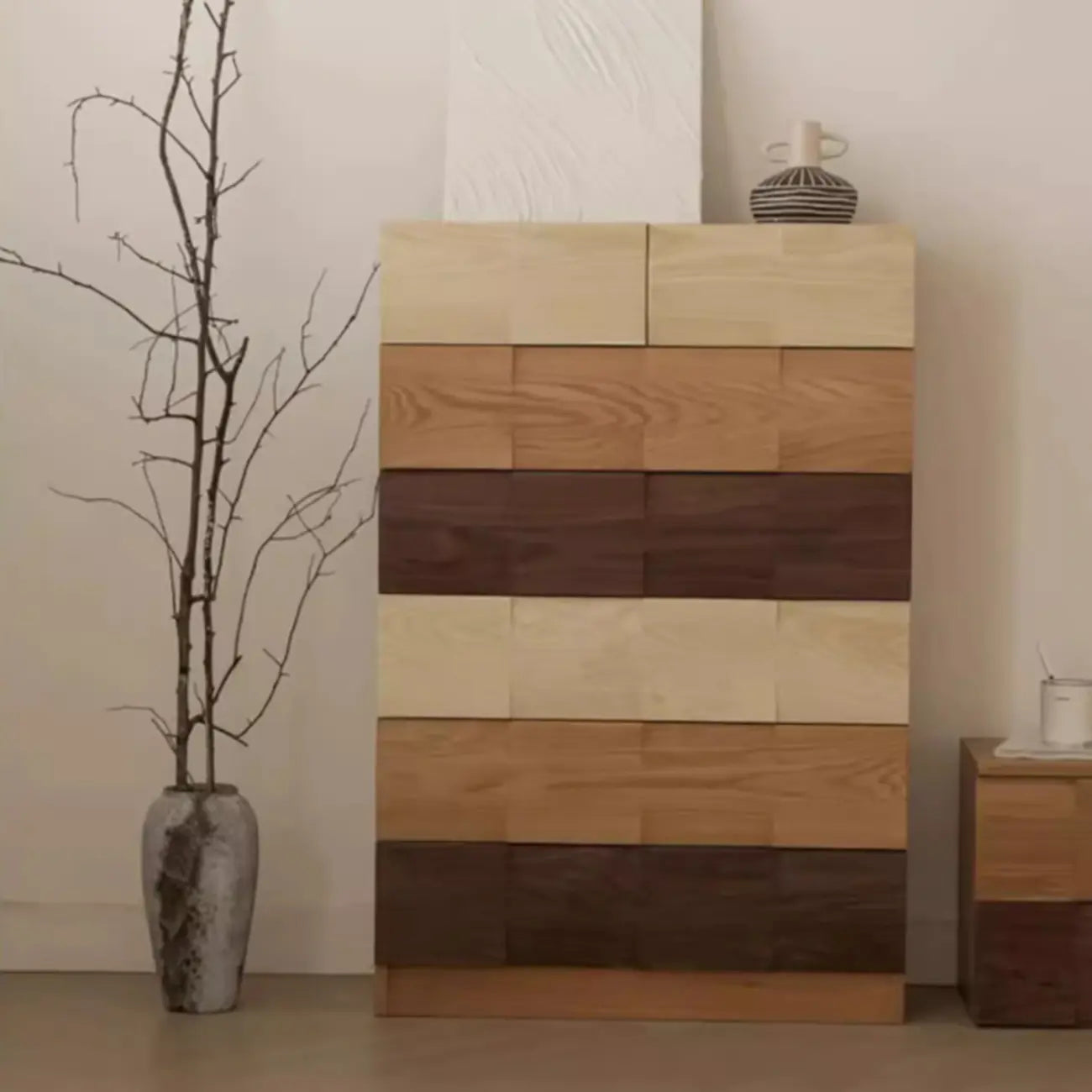Scandinavian Brown Solid Wood Shoe Cabinet for Entryway