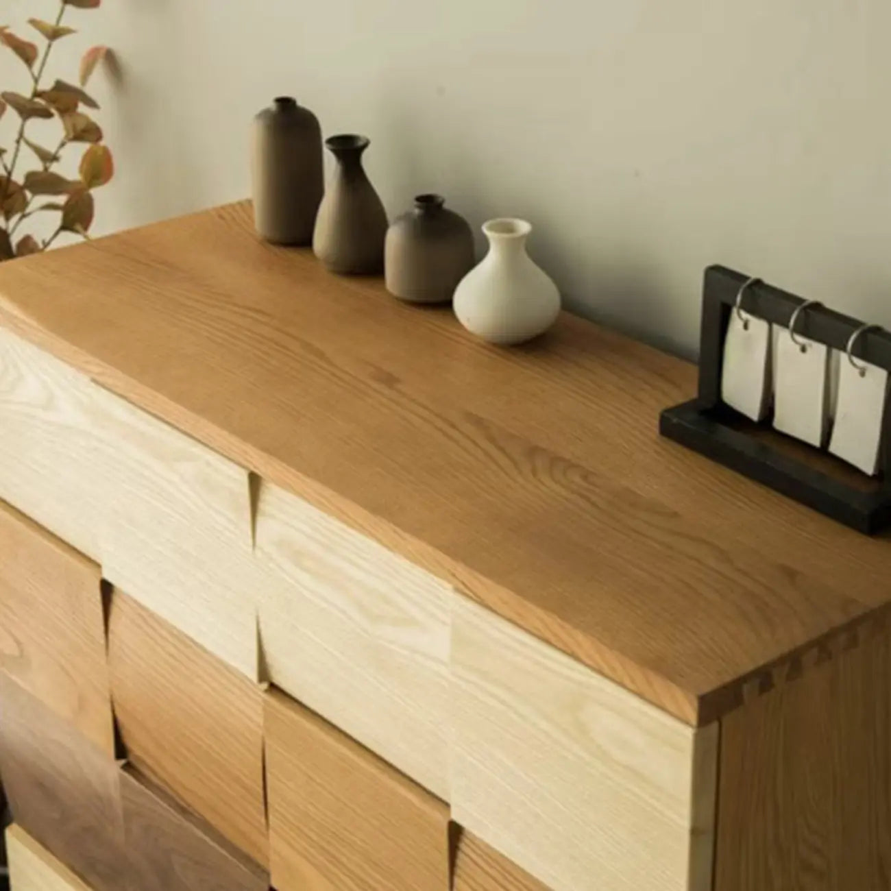 Scandinavian Brown Solid Wood Shoe Cabinet for Entryway