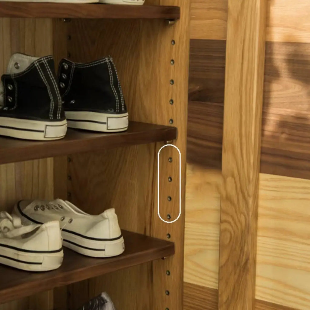Scandinavian Brown Solid Wood Shoe Cabinet for Entryway