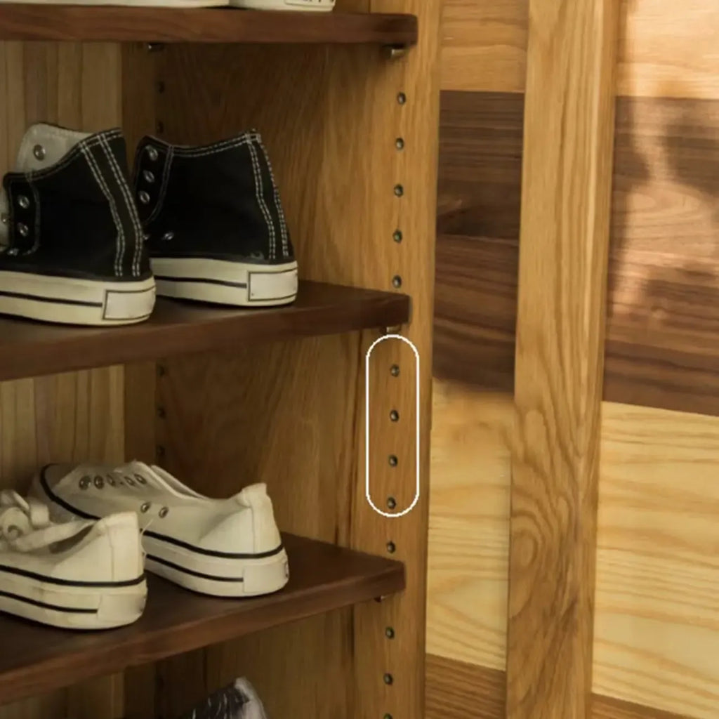 Scandinavian Brown Solid Wood Shoe Cabinet for Entryway