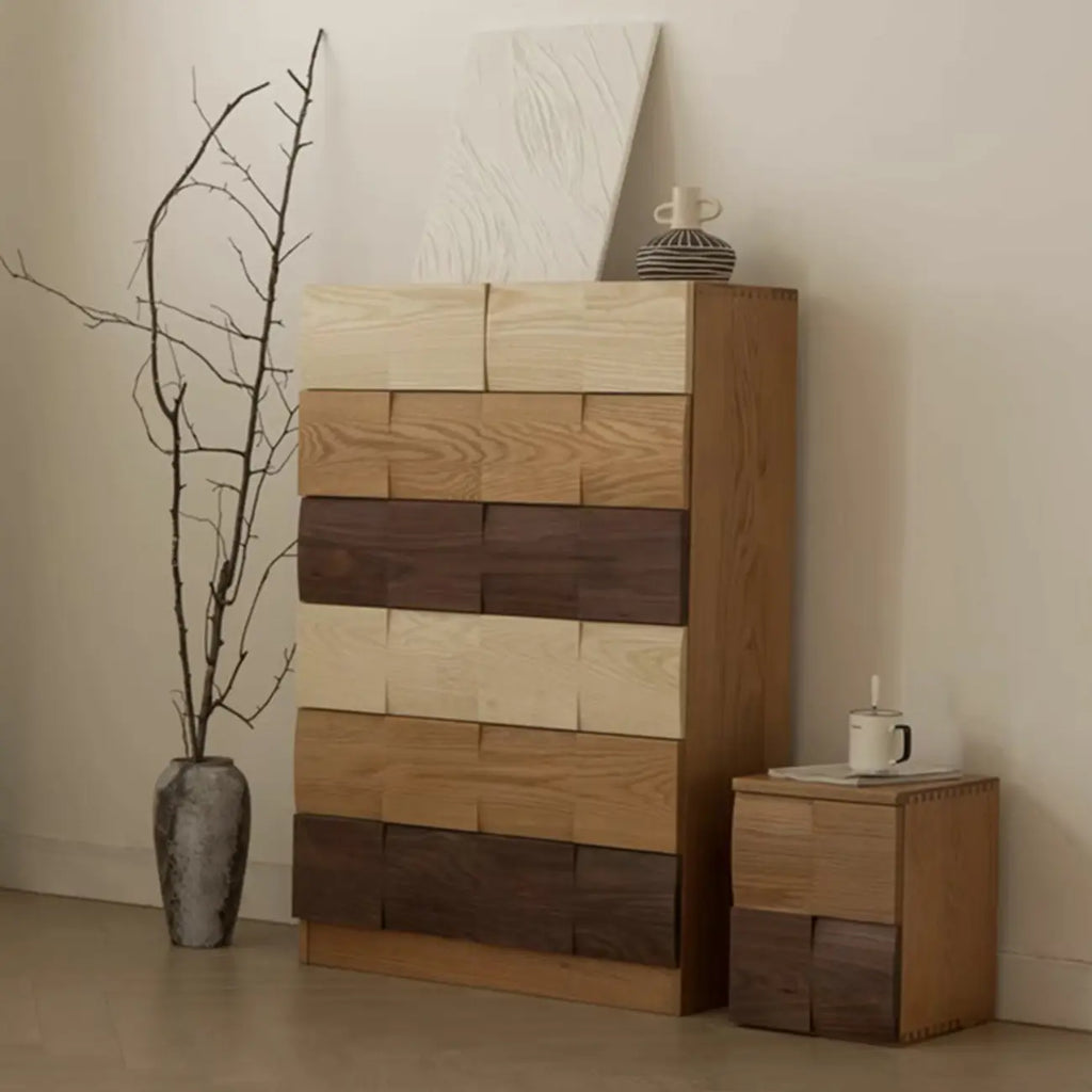 Scandinavian Brown Solid Wood Shoe Cabinet for Entryway