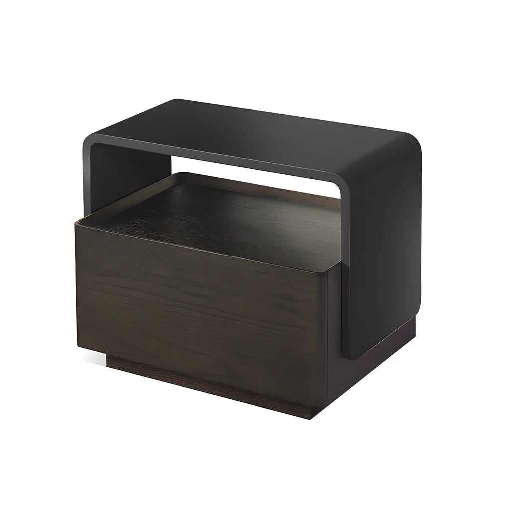 Rectangular Black Wood Open Drawer Storage Nightstand