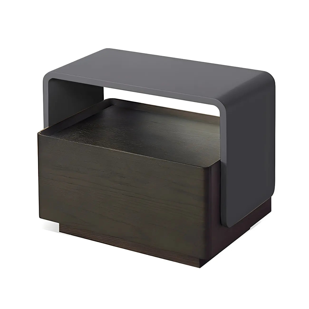 Rectangular Black Wood Open Drawer Storage Nightstand