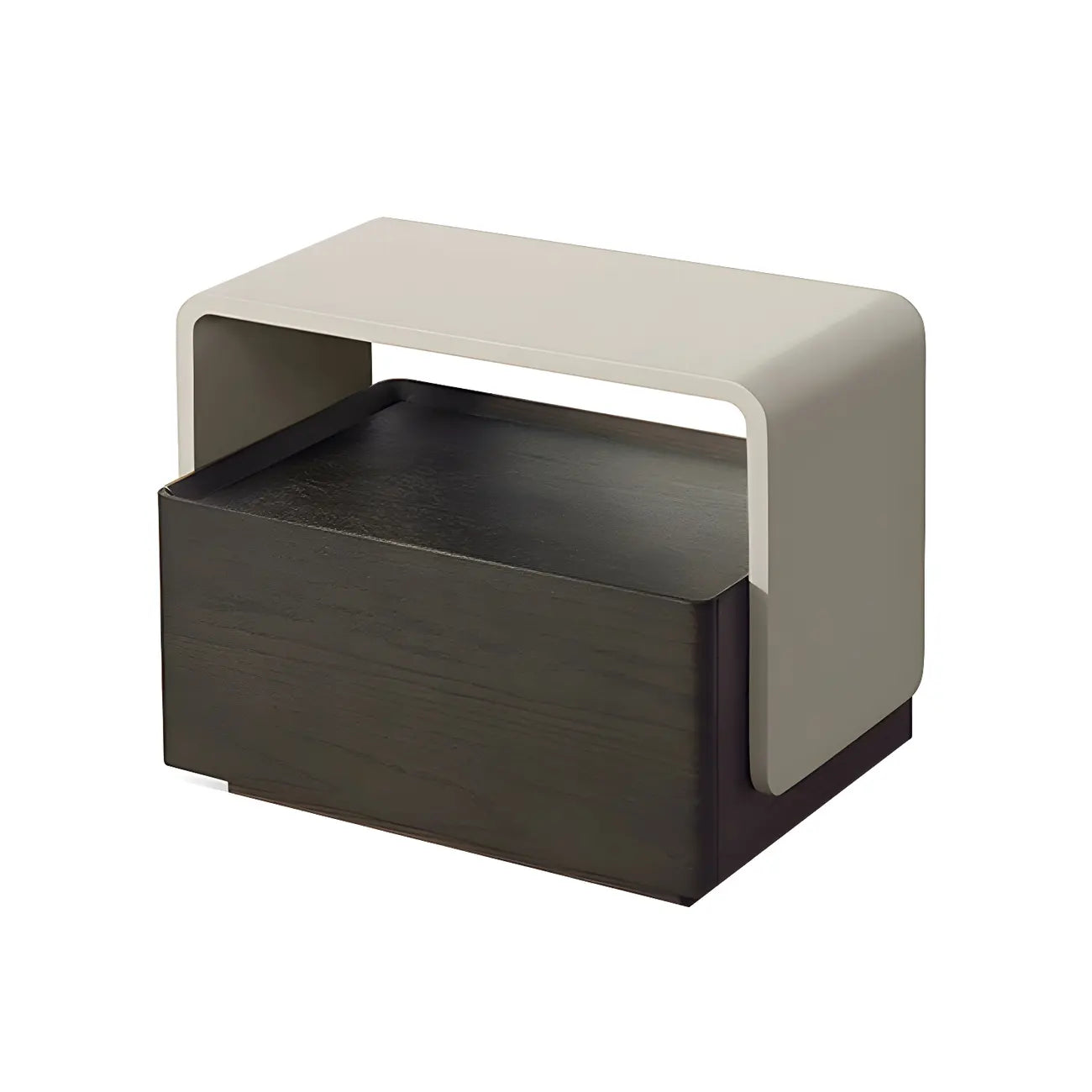 Rectangular Black Wood Open Drawer Storage Nightstand