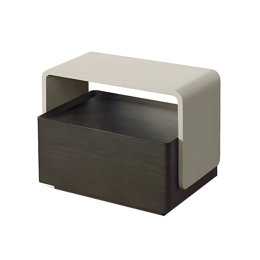 Rectangular Black Wood Open Drawer Storage Nightstand