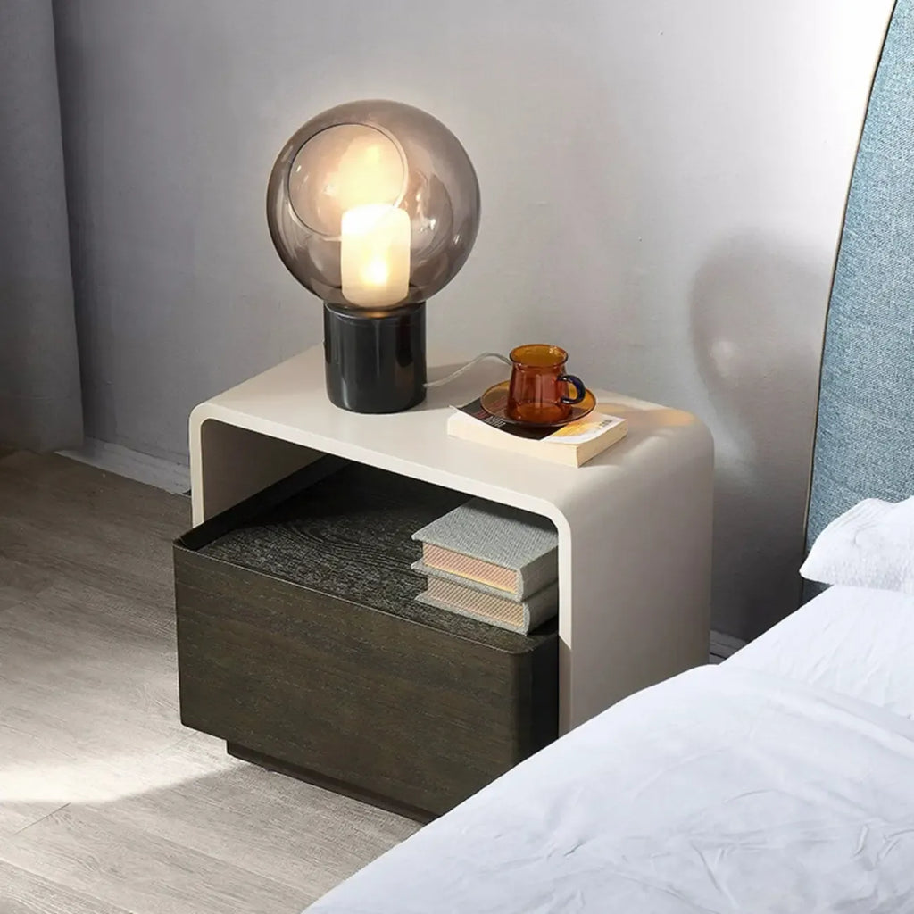 Rectangular Black Wood Open Drawer Storage Nightstand
