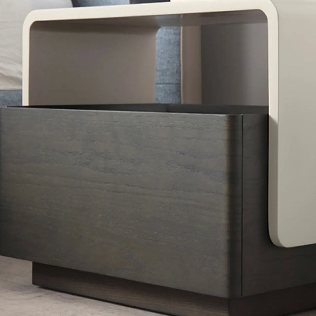 Rectangular Black Wood Open Drawer Storage Nightstand