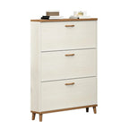Narrow Beige Solid Wood Drop Front Shoe Cabinet