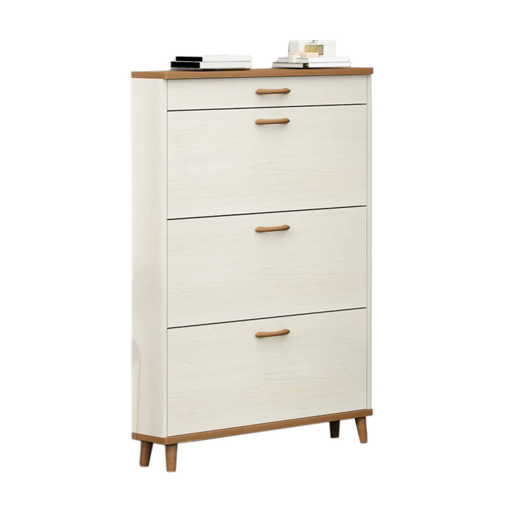 Narrow Beige Solid Wood Drop Front Shoe Cabinet