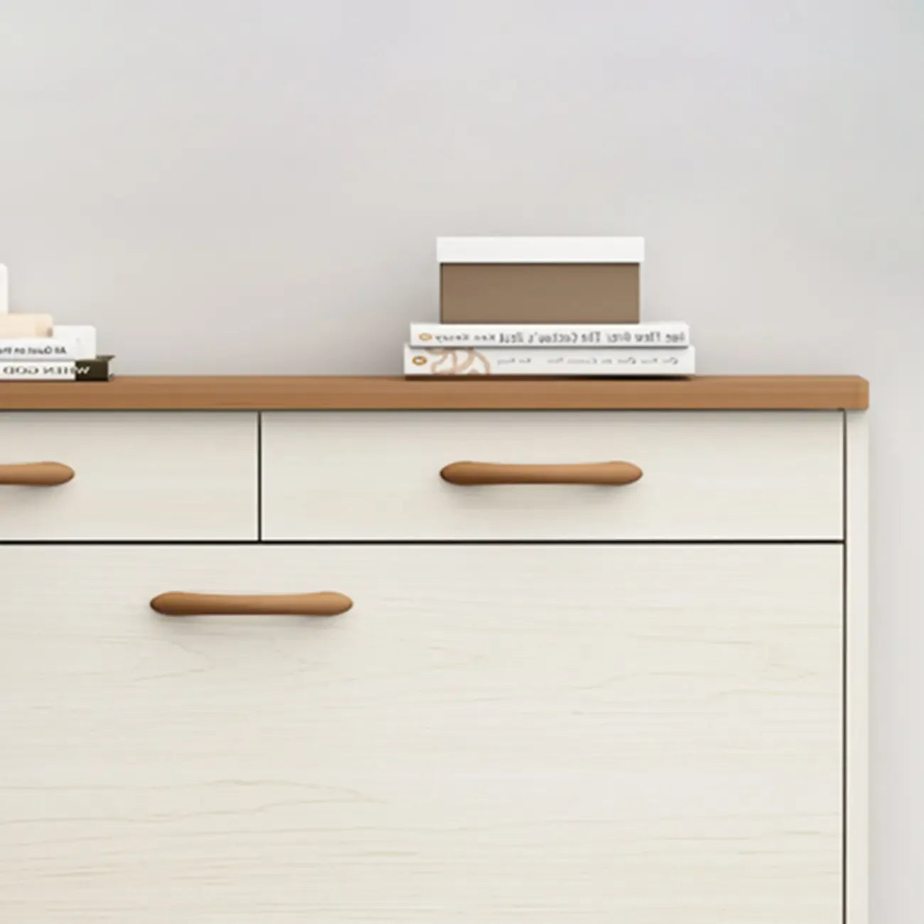 Narrow Beige Solid Wood Drop Front Shoe Cabinet